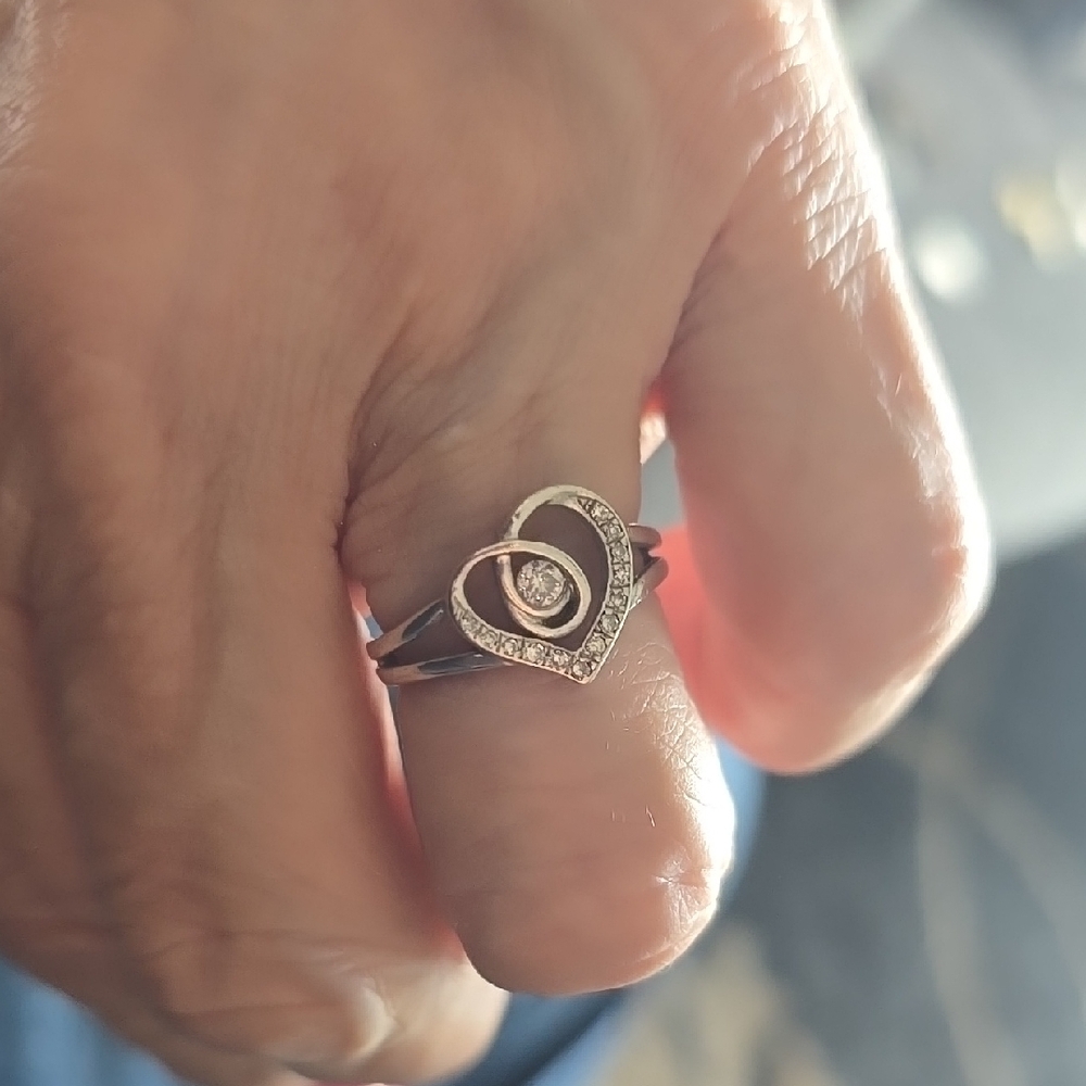 Elegant Silver Heart Ring with Diamond Accent